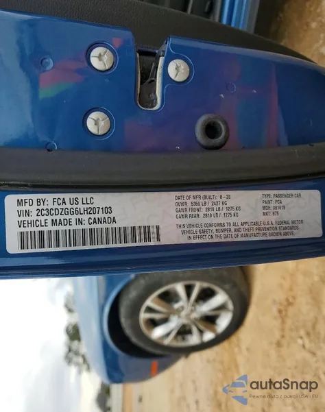 2020 Dodge Challenger Sxt z USA, uszkodzony, nr VIN 2C3CDZGG6LH207103